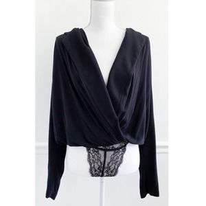 Free People Black Elsa Surplice V Neck Plunge Bodysuit